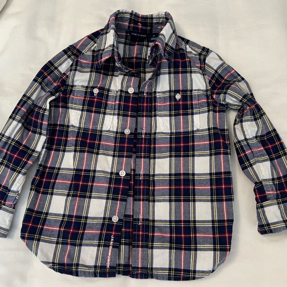 Like new Janie & Jack plaid, flannel boys size: 2T button down.